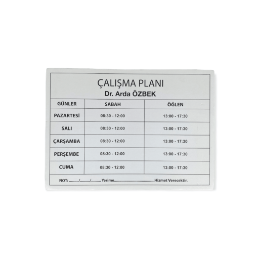 Haftalık Çalışma Planı Tabelası