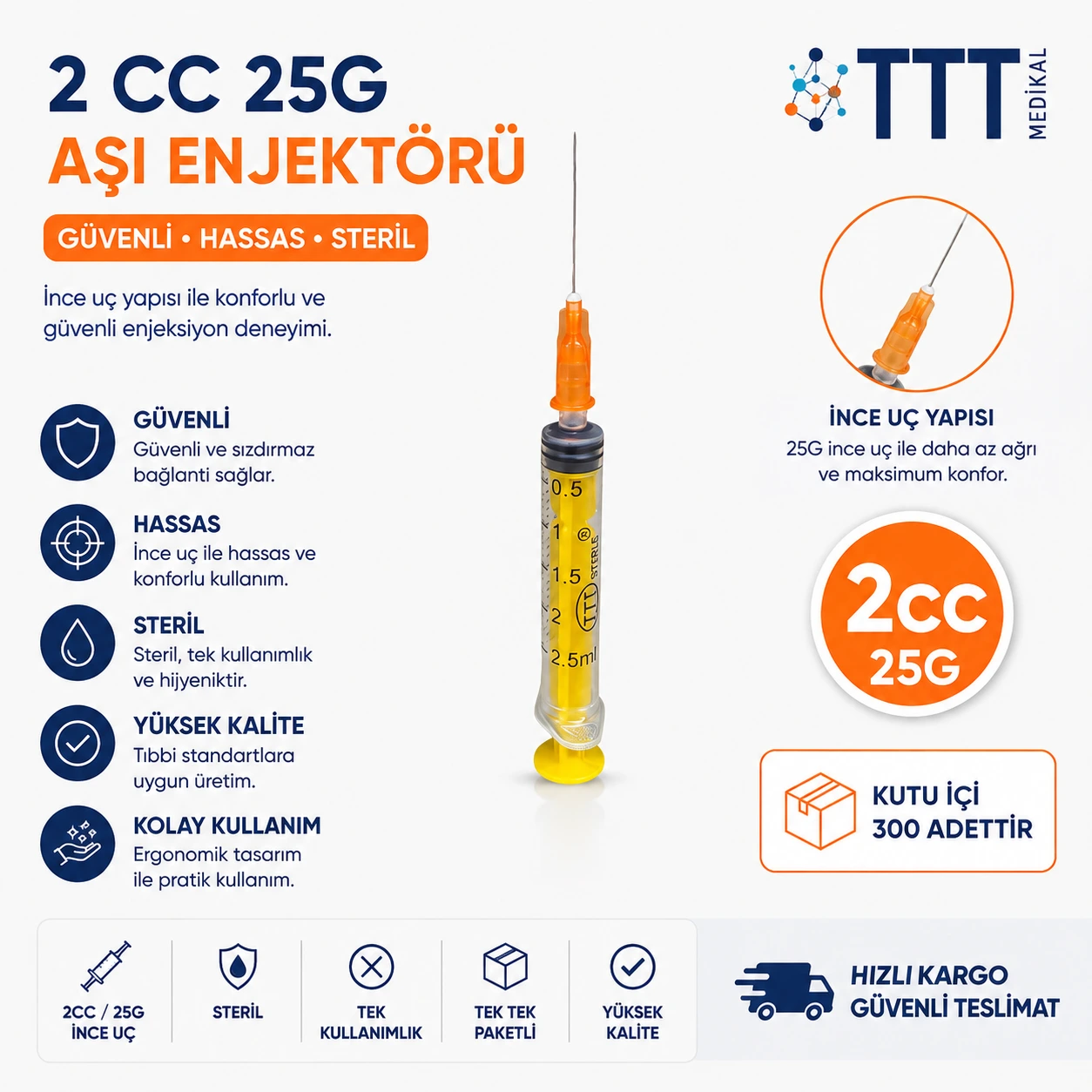 Aşı Enjektörü 2,5 ml 25G 300'lük TTT