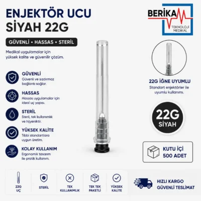 Berika Enjektör Ucu Siyah 22G 500'lü