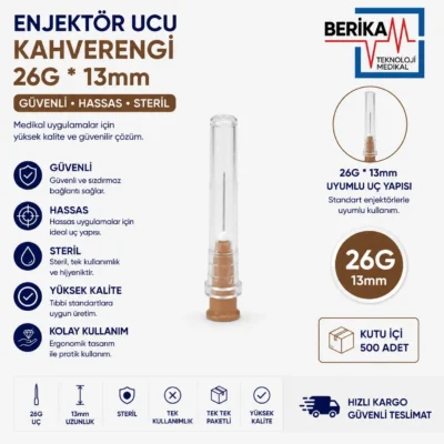 Berika Enjektör Ucu Kahverengi 26G*13mm 500'lü